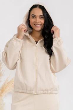 Plus Size Women's Cropped Scuba Zip-Up Jacket With Hood -Selected Women's Clothing Store TP2626TP XL OAT SML642P COF 827JG017NP XL OAT 1