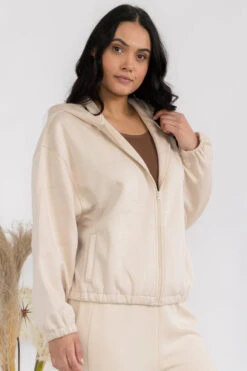 Plus Size Women's Cropped Scuba Zip-Up Jacket With Hood -Selected Women's Clothing Store TP2626TP XL OAT SML642P COF 827JG017NP XL OAT 8