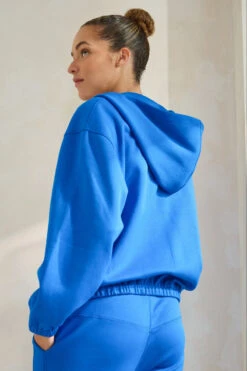 Women's Cropped Scuba Zip-Up Jacket With Hood -Selected Women's Clothing Store TP2626 BLU 3