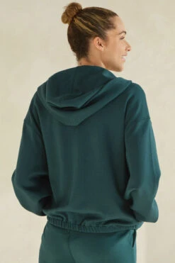 Women's Cropped Scuba Zip-Up Jacket With Hood -Selected Women's Clothing Store TP2626 DGN 3