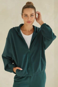 Women's Cropped Scuba Zip-Up Jacket With Hood -Selected Women's Clothing Store TP2626 DGN 4