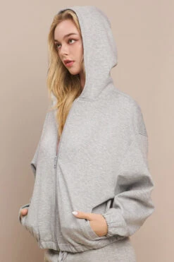 Plus Size Women's Cropped Scuba Zip-Up Jacket With Hood -Selected Women's Clothing Store TP2626 HGR 5 1