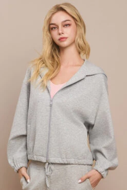 Women's Cropped Scuba Zip-Up Jacket With Hood -Selected Women's Clothing Store TP2626 HGR 827JG017 HGR SML637 DSR 22