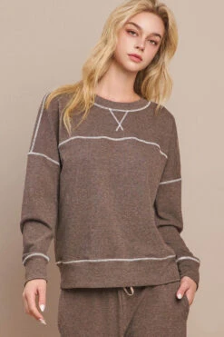 Women's Ultra Soft Long Sleeve Crew Neck Top -Selected Women's Clothing Store TP2633 KHA 4