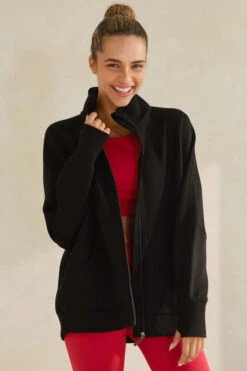 Relax And Zip Full Long Jacket -Selected Women's Clothing Store TP2643P BLK