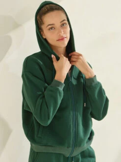 Plus Size Travel Cozy Front Zip Cotton Hoodie -Selected Women's Clothing Store TP2647 827FLC001 DGN 19