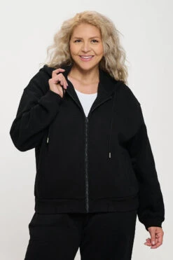 Plus Size Travel Cozy Front Zip Cotton Hoodie
