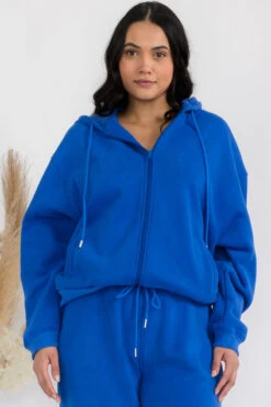 Plus Size Travel Cozy Front Zip Cotton Hoodie -Selected Women's Clothing Store TP2647P BLU SML652P IVY 827FL001TP XL BLU 9