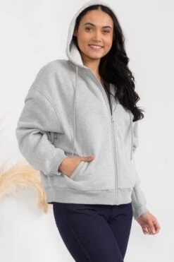 Plus Size Travel Cozy Front Zip Cotton Hoodie -Selected Women's Clothing Store TP2647P GRY SML642P CHA 827JN285P NVY 1
