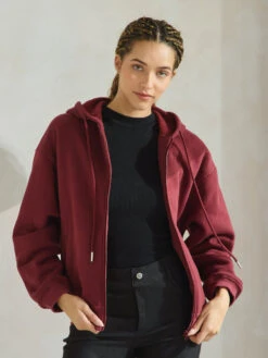 Plus Size Travel Cozy Front Zip Cotton Hoodie -Selected Women's Clothing Store TP2647 BUG SML642 BLK 827JN251 BLK 5