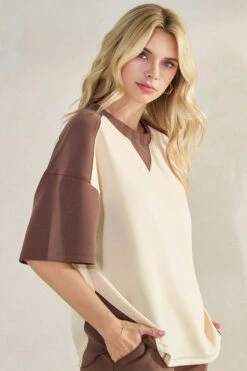 Women’s Comfort Drape Duo Tone Top -Selected Women's Clothing Store TP2662 OATMCH 1 I
