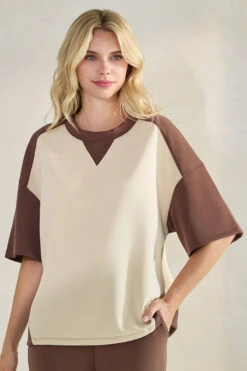 Women’s Comfort Drape Duo Tone Top -Selected Women's Clothing Store TP2662 OATMCH I