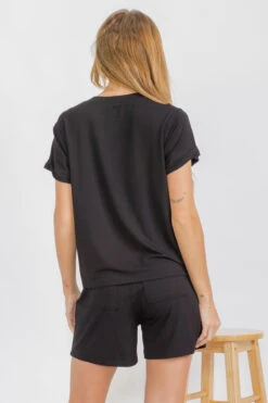 Women’s Sleek Lounge French Terry Tee And Shorts Set -Selected Women's Clothing Store TP2681 BLK II3