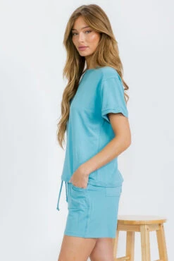 Women’s Sleek Lounge French Terry Tee And Shorts Set -Selected Women's Clothing Store TP2681 DEM I2