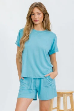 Women’s Sleek Lounge French Terry Tee And Shorts Set -Selected Women's Clothing Store TP2681 DEM II