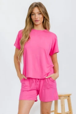 Women’s Sleek Lounge French Terry Tee And Shorts Set -Selected Women's Clothing Store TP2681 FUS II