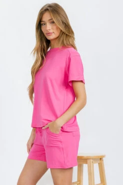 Women’s Sleek Lounge French Terry Tee And Shorts Set -Selected Women's Clothing Store TP2681 FUS II3