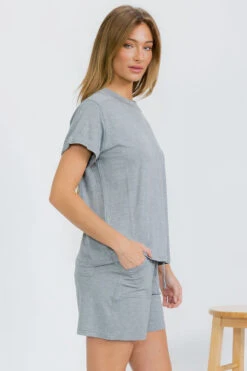 Women’s Sleek Lounge French Terry Tee And Shorts Set -Selected Women's Clothing Store TP2681 HGY II2