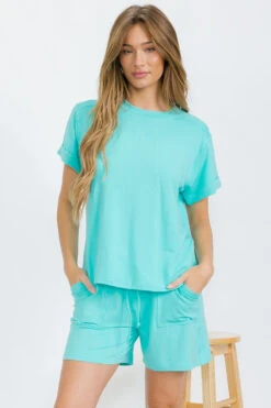 Women’s Sleek Lounge French Terry Tee And Shorts Set -Selected Women's Clothing Store TP2681 MNT II