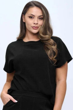 Plus Size Textured Lounge Short Sleeve Corduroy Top -Selected Women's Clothing Store TP2694P BLK l