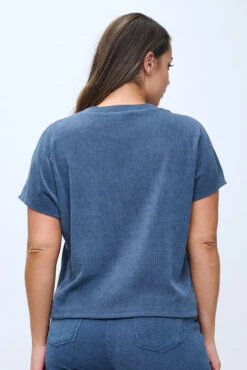 Plus Size Textured Lounge Short Sleeve Corduroy Top -Selected Women's Clothing Store TP2694P DEM 817CD001P DEM 6 I