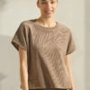 Women's Textured Lounge Short Sleeve Corduroy Top -Selected Women's Clothing Store TP2694 KHA 817CD001 KHA 11 I