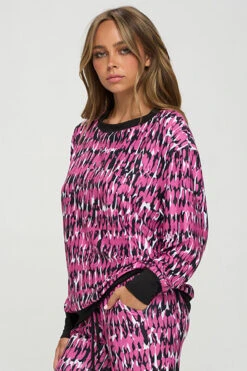 Get Into It Printed Crewneck Long Sleeve Top -Selected Women's Clothing Store TPPT0114