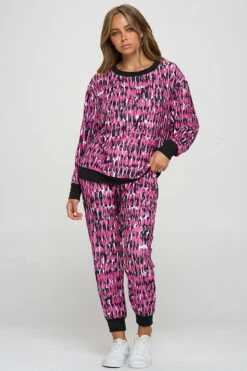 Get Into It Printed Loungewear Set -Selected Women's Clothing Store TPPT011 827JG0112