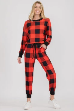 Cozy Plaid Printed Christmas Loungewear Set -Selected Women's Clothing Store TPPT013 2105222