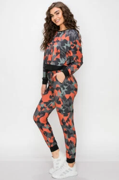 Complex Geo Print Long Sleeve Jogger Set -Selected Women's Clothing Store TPPT018 827JG0084