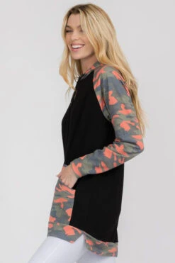 Reignite Camo Long Sleeve Pocket Hoodie -Selected Women's Clothing Store TPPT0253