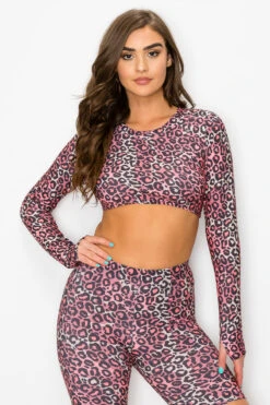 Wild Leopard Print Crop Top With Thumb Loops