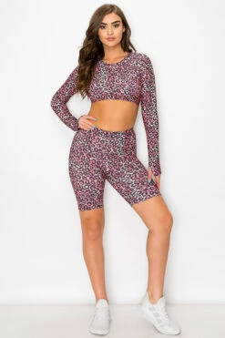 Wild Leopard Print Crop Top And Biker Shorts Set -Selected Women's Clothing Store TPPT383 PNK 825PT383 PNK1 0f750a9c 8f9b 4878 9cdc 01bcd3b7fcd7