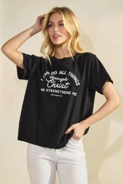 Women’s Faith Message Pure Cotton Tee -Selected Women's Clothing Store TSHW023U S BLK 817JN285 WHT 7 I