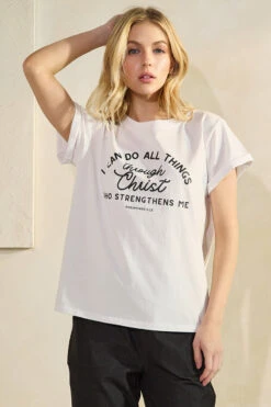 Women’s Faith Message Pure Cotton Tee -Selected Women's Clothing Store TSHW023U S WHT 827JG030 BLK 11 I