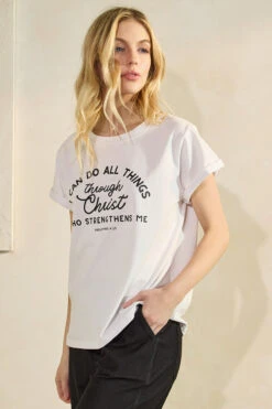 Women’s Faith Message Pure Cotton Tee -Selected Women's Clothing Store TSHW023U S WHT 827JG030 BLK 15 I