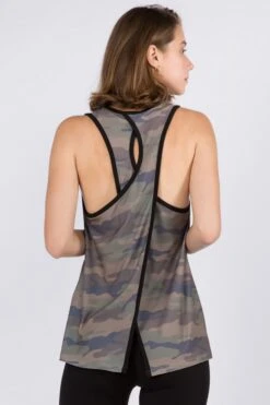 Camo Open Back Split Tank Top
