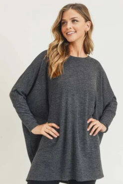 Oversized Dolman Sleeve Tunic Top -Selected Women's Clothing Store TU061 HCH l