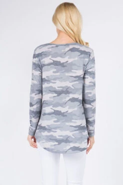 Front Notch Camo Print Tunic Top -Selected Women's Clothing Store TU063 BEI 3 l