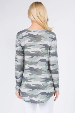 Front Notch Camo Print Tunic Top -Selected Women's Clothing Store TU063 OLV 3 l