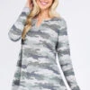 Front Notch Camo Print Tunic Top -Selected Women's Clothing Store TU063 OLV l