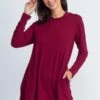 Basic Long Sleeve Hoodie With Rounded Hem -Selected Women's Clothing Store TU123 BUG