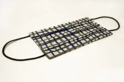 Navy Grey Grids Cotton Mask With Nose Wire Filter Pocket