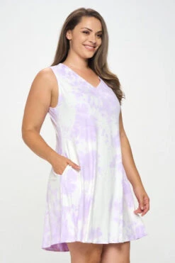 Plus Women's Sleeveless Tie-Dye Dress -Selected Women's Clothing Store YT 008