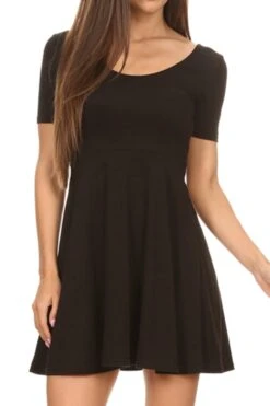 Basic Fit & Flare Style Dress -Selected Women's Clothing Store drs001 BLK 3